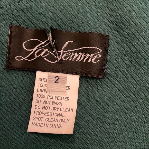 La Femme Green One Shoulder Gown 28176  Size 2 New - Picture 4 of 6